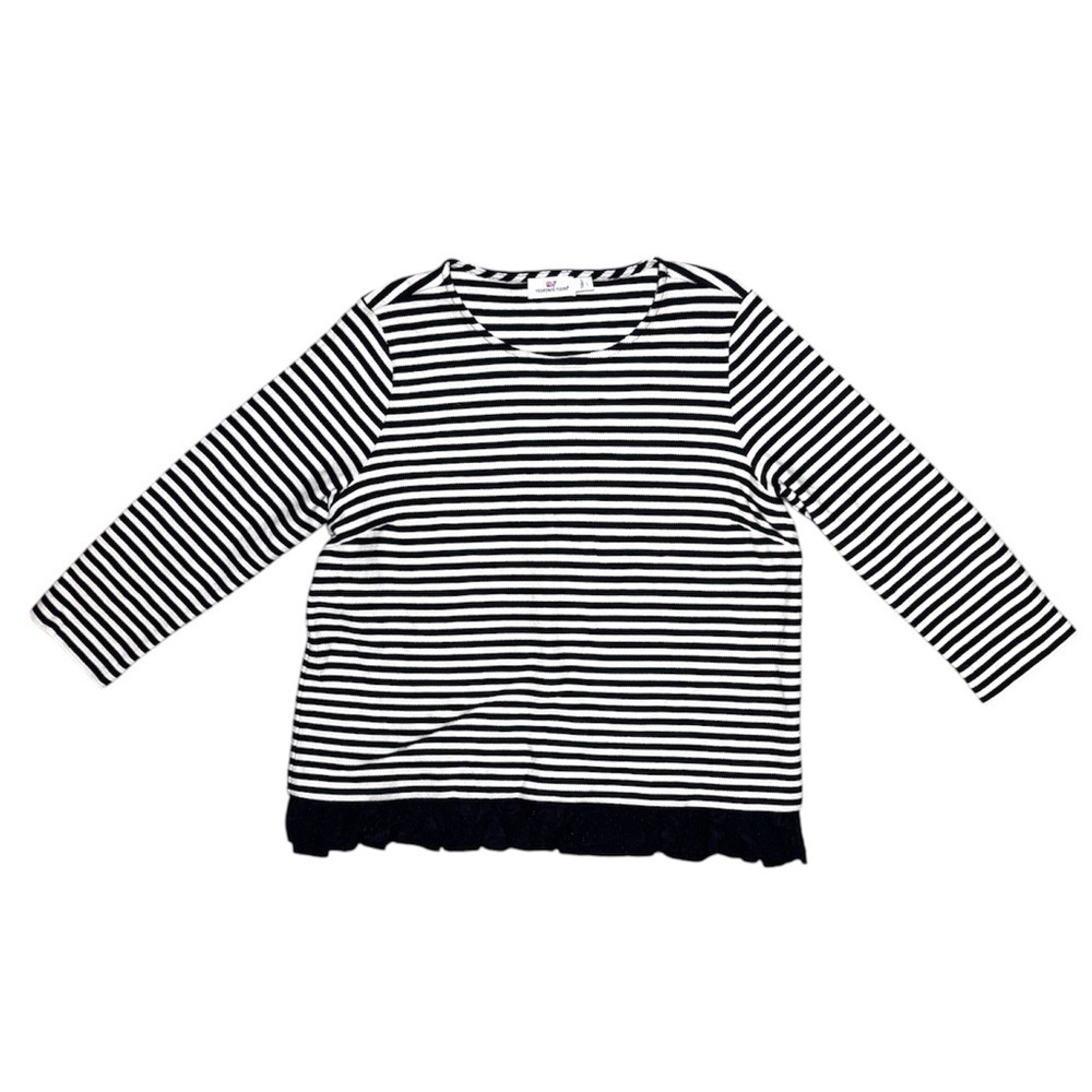 Vineyard Vines Women’s Black and White Striped Peplum Top Size Large